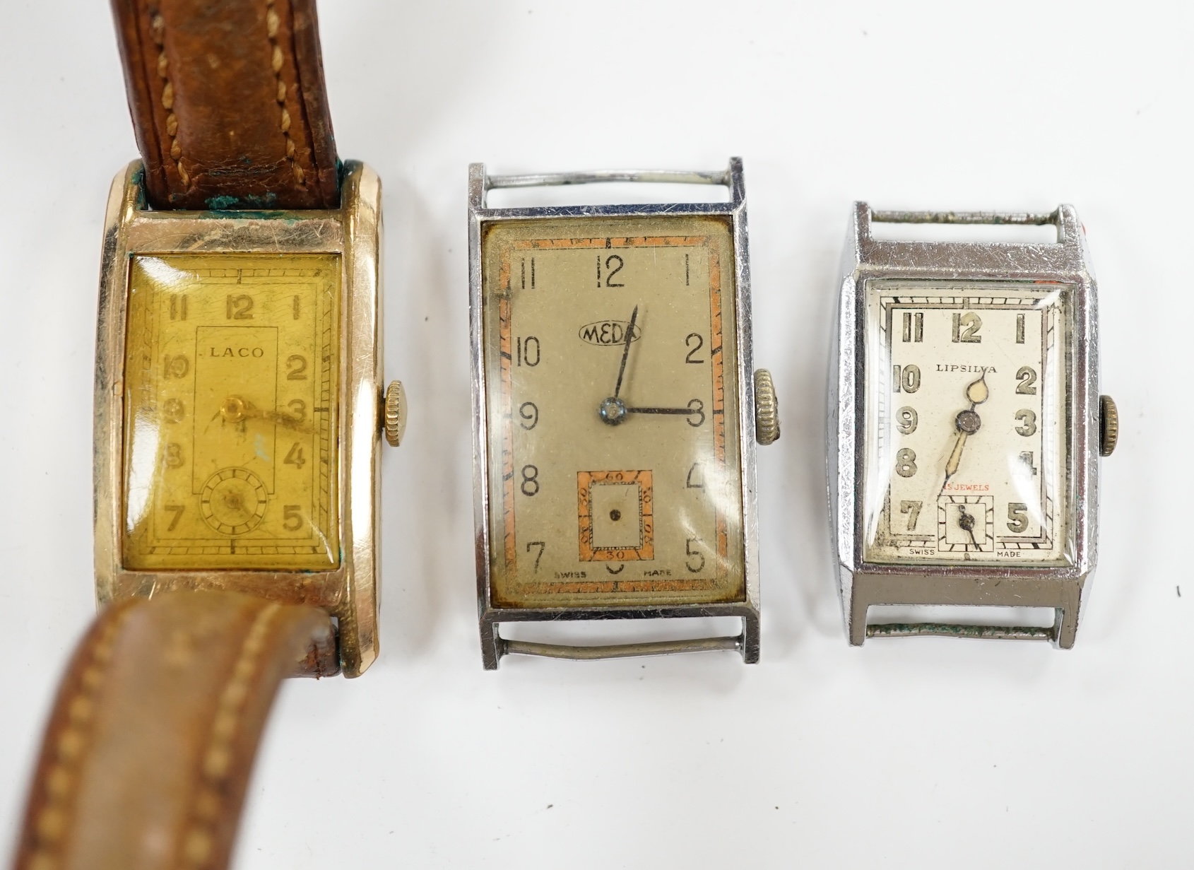 Three assorted gentleman's wrist watches, including Laco, Lipsila and Meda. Condition - poor